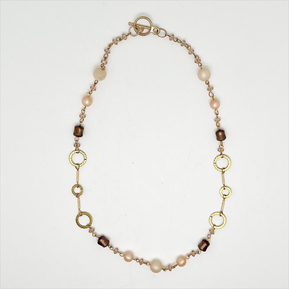 🔥 Handmade Beaded and Gold Tone Chain Link Necklace Hand Crafted Artisan